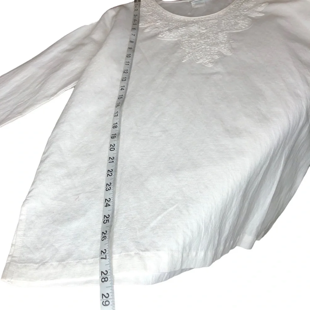 NEW Hot Cotton Linen Top Size Large White Crochet Lagenlook 3/4 Sleeves - Picture 7 of 7